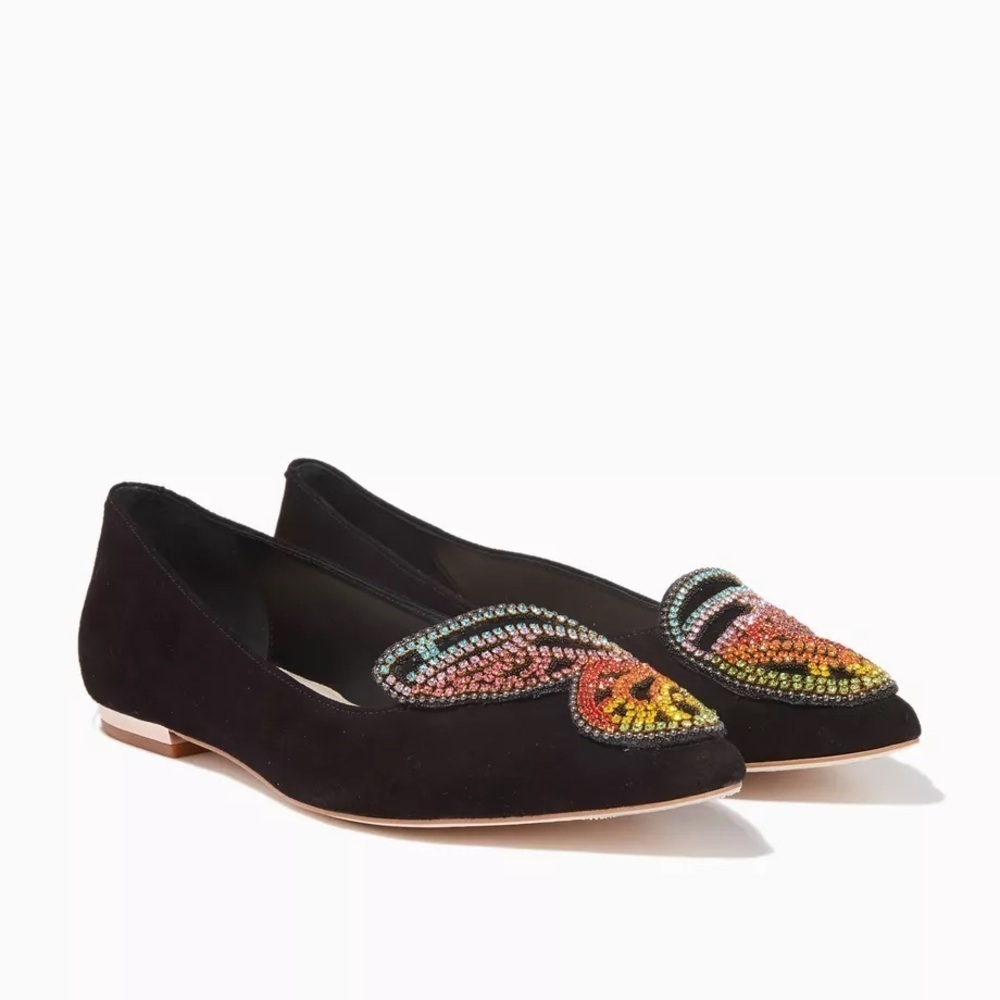 SOPHIA WEBSTER Black Flats Mulitcolor Crystal Butterfly - Picture 4 of 12